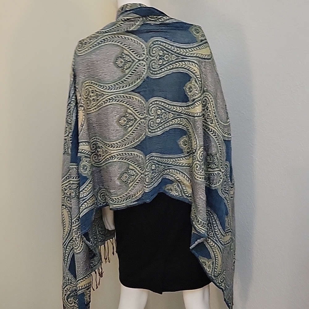 ISABELLA Paisley Jacquard Metallic Scarf Shawl Stole Blanket Wrap - Picture 4 of 10